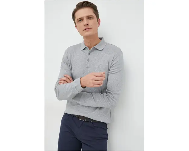 BOSS longsleeve din bumbac culoarea gri, neted, 50468392