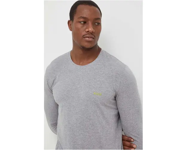 BOSS longsleeve lounge culoarea gri, neted