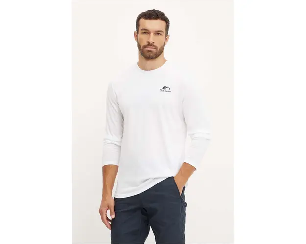 Helly Hansen longsleeve barbati, culoarea alb, cu imprimeu