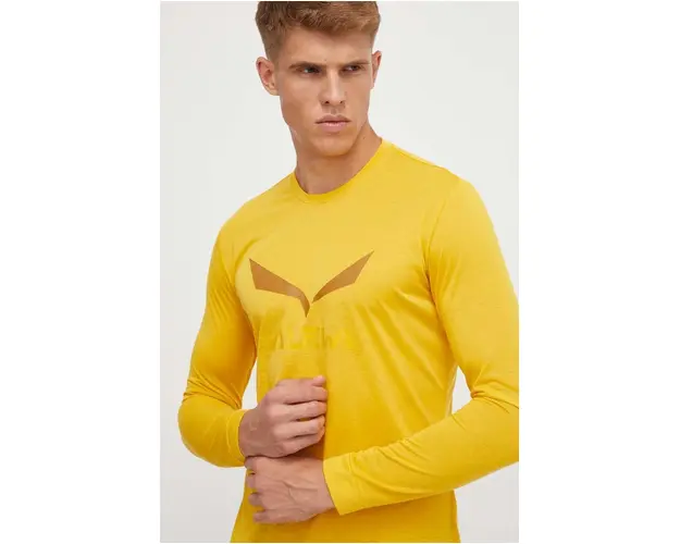 Salewa longsleeve sport Solidlogo culoarea galben, cu imprimeu