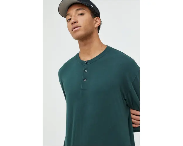 Abercrombie & Fitch longsleeve din bumbac culoarea verde, neted