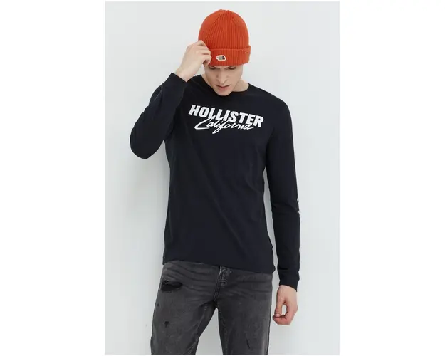 Hollister Co. longsleeve din bumbac culoarea alb, cu imprimeu