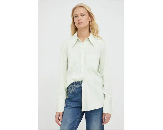 Levi's camasa femei, culoarea verde, cu guler clasic, regular