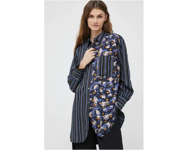 PS Paul Smith camasa femei, culoarea albastru marin, cu guler clasic, relaxed