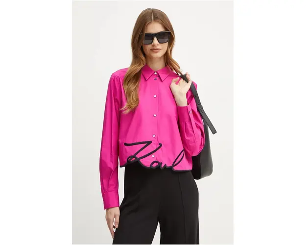 Karl Lagerfeld camasa din bumbac femei, culoarea alb, cu guler clasic, regular