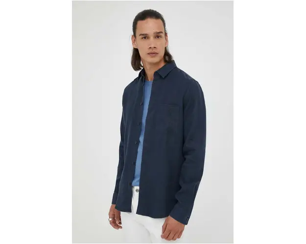 Samsoe Samsoe camasa de in barbati, culoarea bleumarin, cu guler clasic, regular