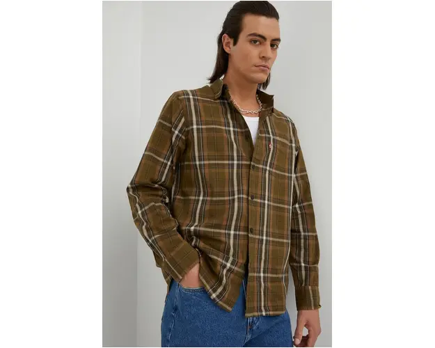 Levi's camasa din bumbac barbati, culoarea verde, cu guler clasic, regular