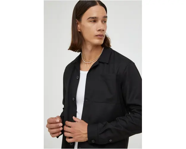 Bruuns Bazaar camasa barbati, culoarea negru, cu guler clasic, regular