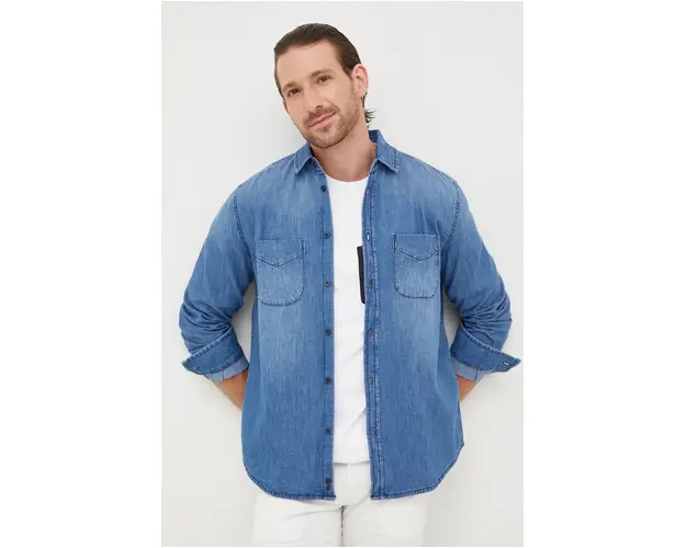 Sisley camasa jeans barbati, cu guler clasic, regular