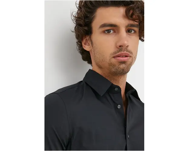 Sisley camasa barbati, culoarea negru, cu guler clasic, slim