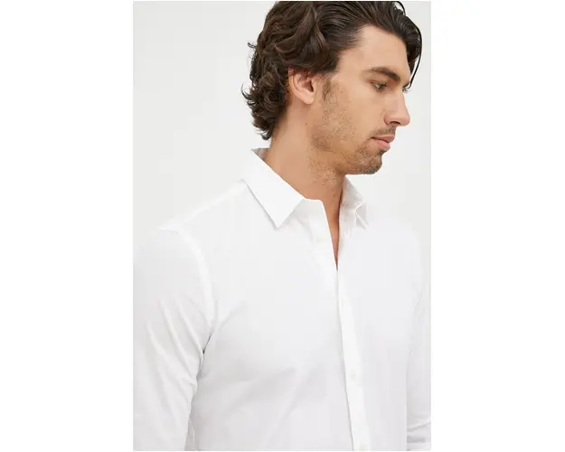 Sisley camasa barbati, culoarea alb, cu guler clasic, slim