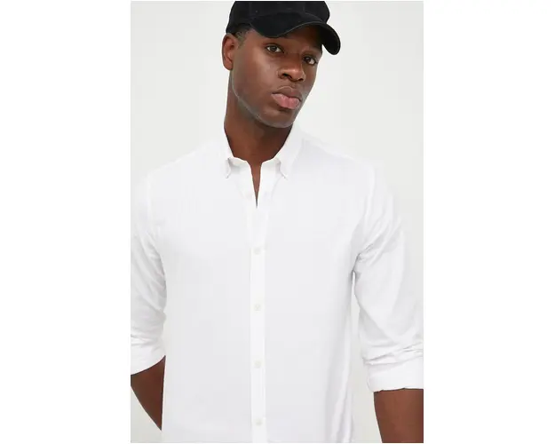 Lindbergh camasa barbati, culoarea alb, cu guler button-down, slim