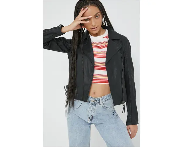 Superdry geaca ramones femei, culoarea negru, de tranzitie