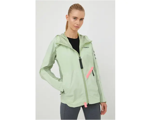adidas TERREX geaca de ploaie Utilitas femei, culoarea verde, de iarna
