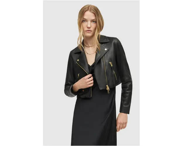 AllSaints geaca ramones de piele femei, culoarea negru, de tranzitie