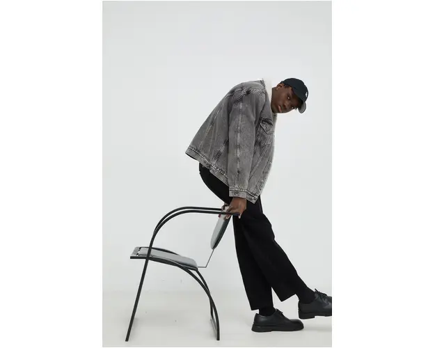 Levi's geaca jeans barbati, culoarea gri, de tranzitie, oversize