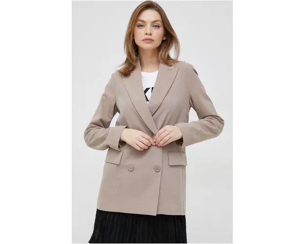 United Colors of Benetton sacou culoarea bej, cu doua randuri de nasturi, neted