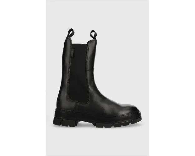 Gant ghete chelsea de piele Monthike femei, culoarea negru, cu platforma