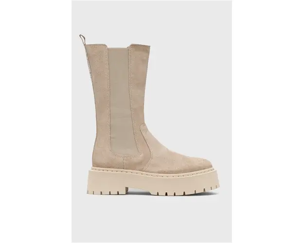 Steve Madden botine din piele intoarsa Vivianne femei, culoarea bej, cu toc plat
