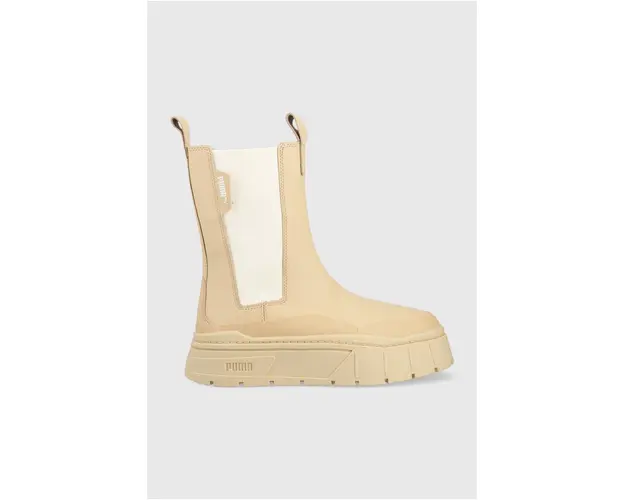 Puma ghete chelsea de piele Mayze Stack femei, culoarea maro, cu platforma 386272-01