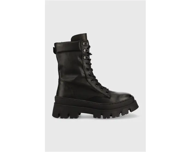 Steve Madden bocanci de piele Fezza femei, culoarea negru, cu platforma