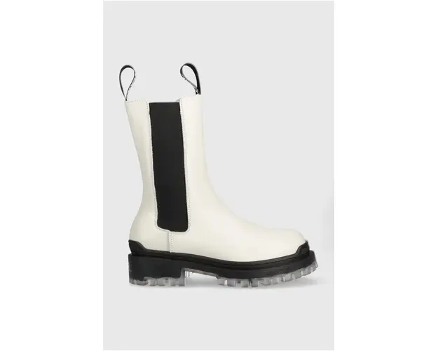 Karl Lagerfeld ghete chelsea de piele Biker Ii femei, culoarea alb, cu toc plat