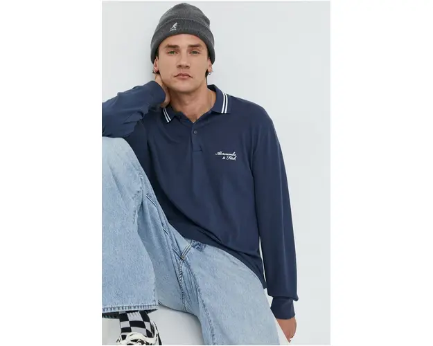 Abercrombie & Fitch longsleeve barbati, culoarea albastru marin, neted