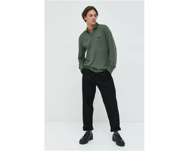 Abercrombie & Fitch longsleeve barbati, culoarea verde, neted
