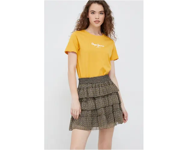 Pepe Jeans fusta culoarea verde, mini, evazati