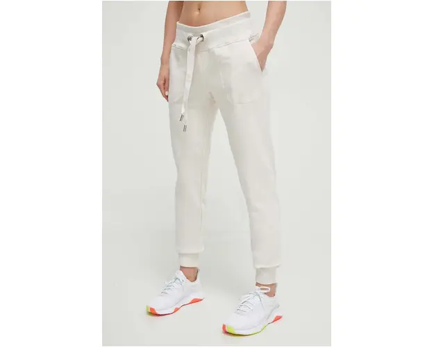 Dkny pantaloni de trening femei, culoarea bej, melanj