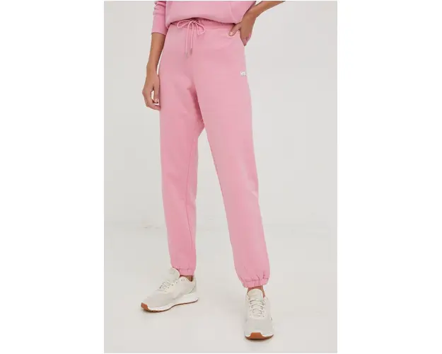 Dkny pantaloni de trening femei, culoarea roz, neted