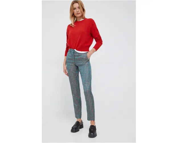 PS Paul Smith pantaloni din amestec de in femei, culoarea verde, fason chinos, medium waist