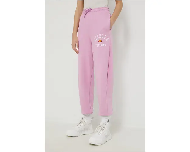 Ellesse pantaloni de trening femei, culoarea roz, cu imprimeu