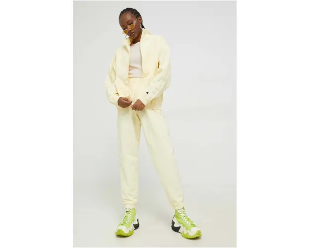 Champion pantaloni de trening femei, culoarea galben, cu imprimeu