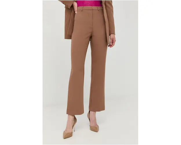 Bardot pantaloni femei, culoarea maro, drept, high waist