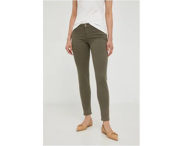 Morgan pantaloni femei, culoarea verde, mulata, high waist