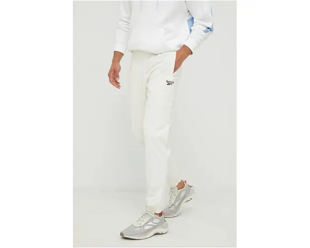 Reebok Classic pantaloni de trening barbati, culoarea bej, cu imprimeu