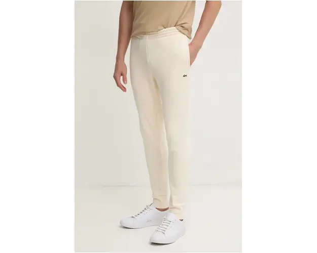 Lacoste pantaloni de trening culoarea bej, neted