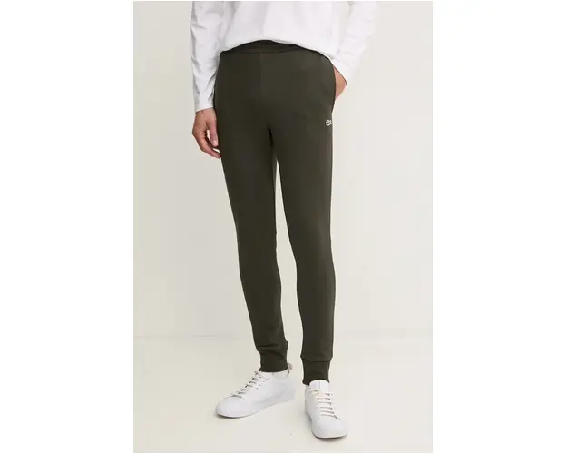 Lacoste pantaloni de trening culoarea verde, neted