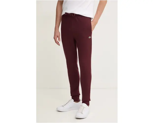 Lacoste pantaloni de trening culoarea bordo, neted