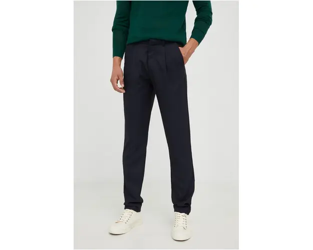 Bruuns Bazaar pantaloni barbati, culoarea albastru marin, mulata