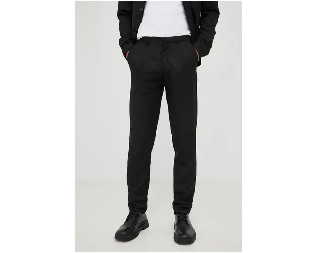 Bruuns Bazaar pantaloni barbati, culoarea negru, mulata