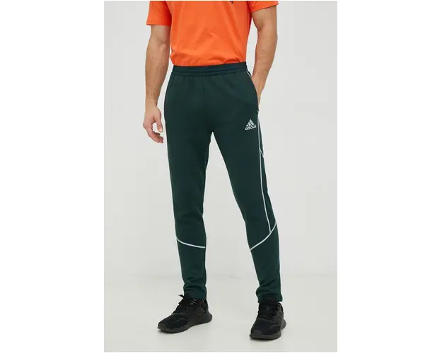 Adidas pantaloni de trening barbati, culoarea verde, neted
