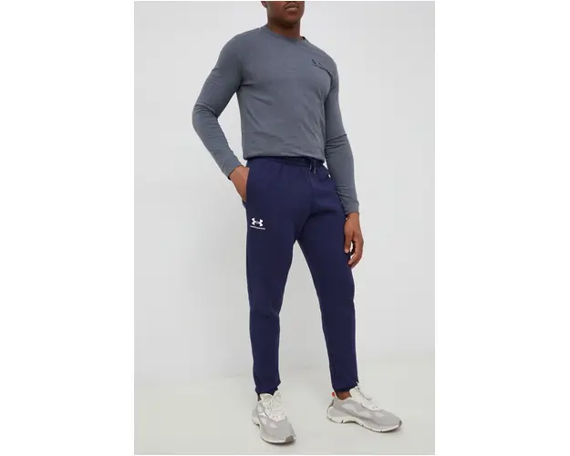Under Armour pantaloni de trening barbati, culoarea albastru marin, neted