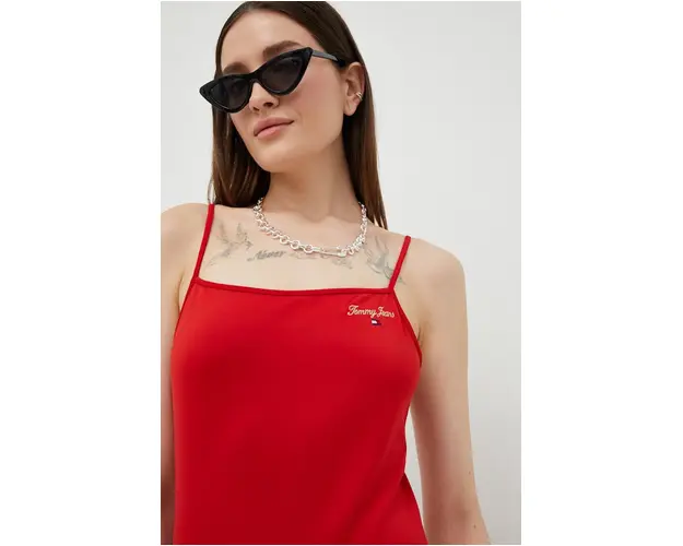 Tommy Jeans rochie culoarea rosu, mini, mulata