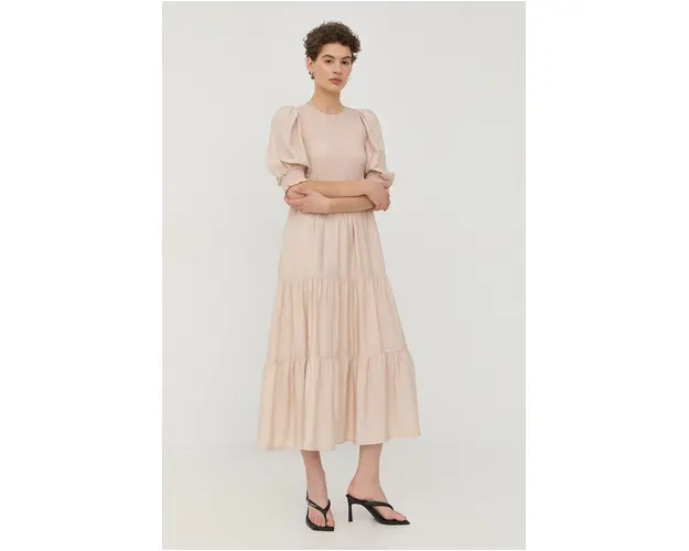 Gestuz rochie din bumbac culoarea bej, mini, evazati