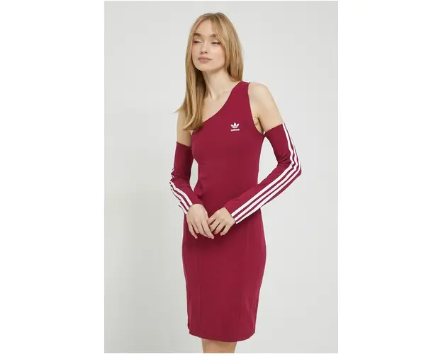 Adidas Originals rochie culoarea bordo, mini, mulata