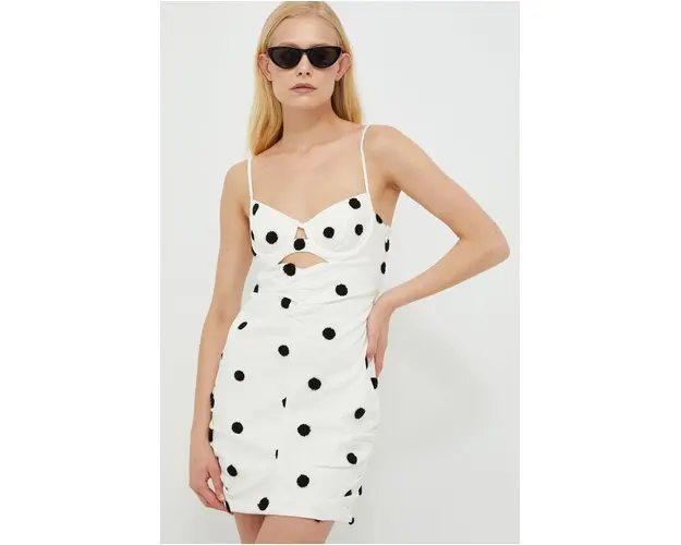 For Love & Lemons rochie din in culoarea alb, mini, mulata