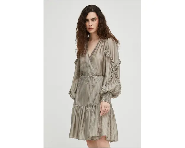 Bruuns Bazaar rochie din amestec de in culoarea bej, mini, evazati