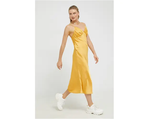 Abercrombie & Fitch rochie culoarea portocaliu, midi, drept